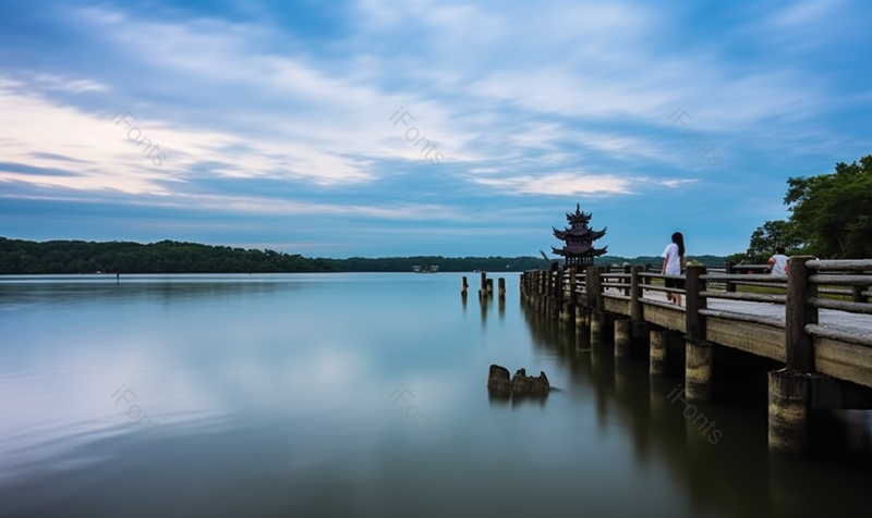 晴空万里西湖雷峰夕照摄影图,高清,摄影图,摄影图片,图片大全,摄影图免费下载